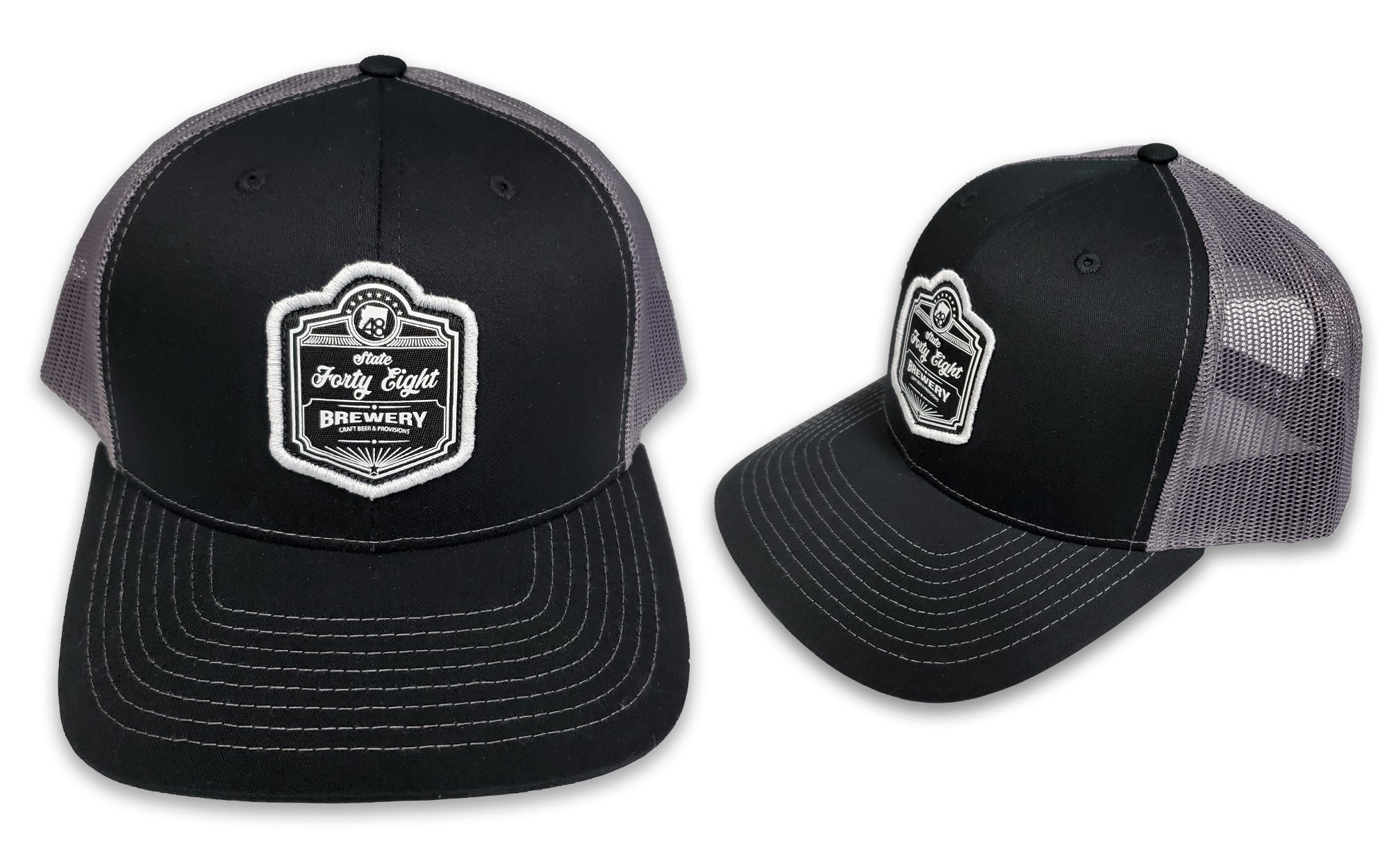 State 48 Trucker Snapback Patch Hat (Black/Charcoal Mesh)