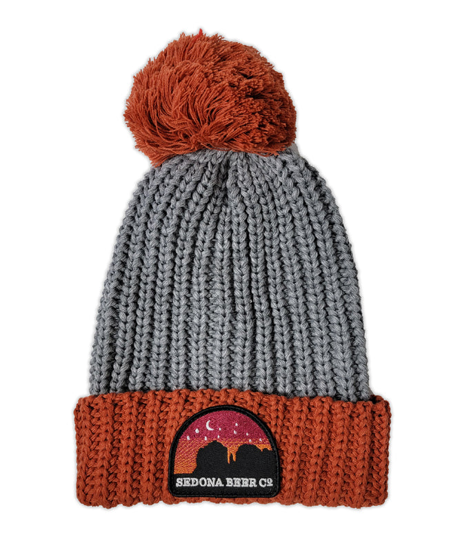 Sunset Patch Pom Beanie (Orange/Grey)