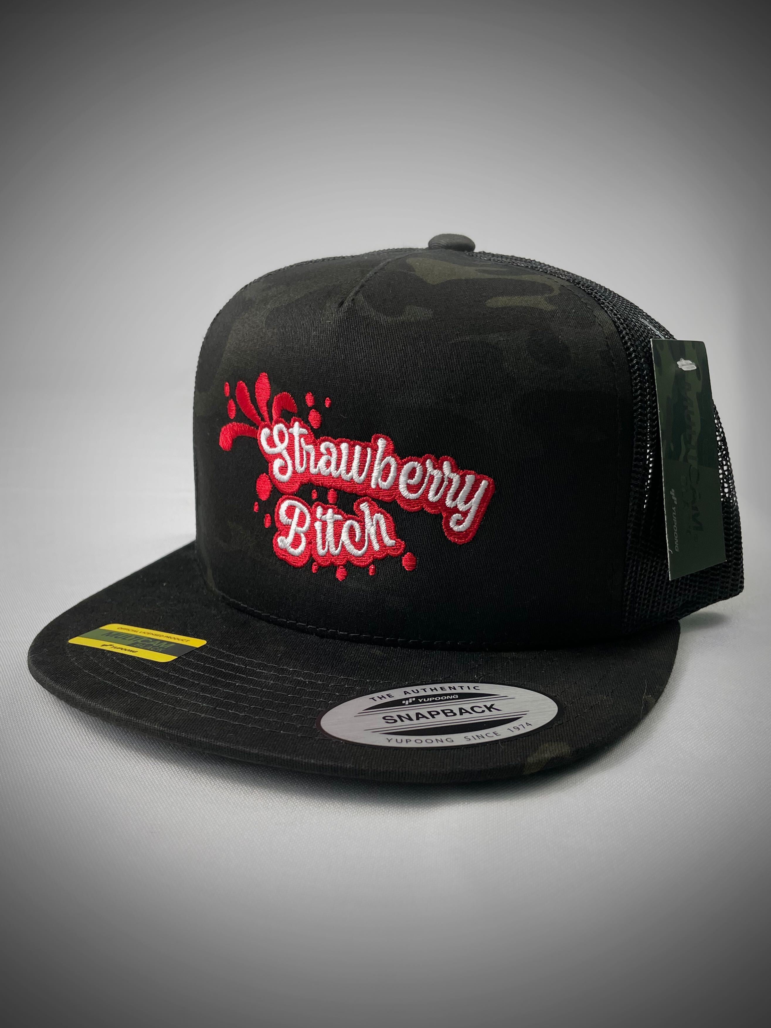 Strawberry Bitch Snapback Hat (Black Camo)