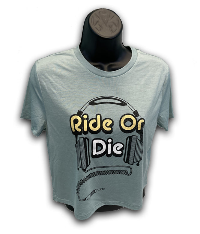 Ride Or Die Womens Dusty Green Crop T-Shirt